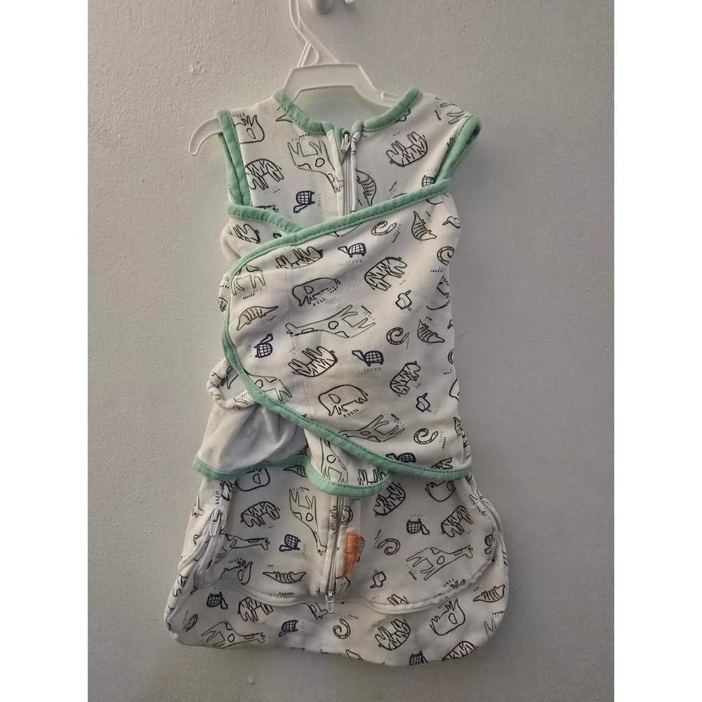 SwaddleMe Cotton Baby Sleep Sack Animal Print Green White SM/L Wearable Blanket
